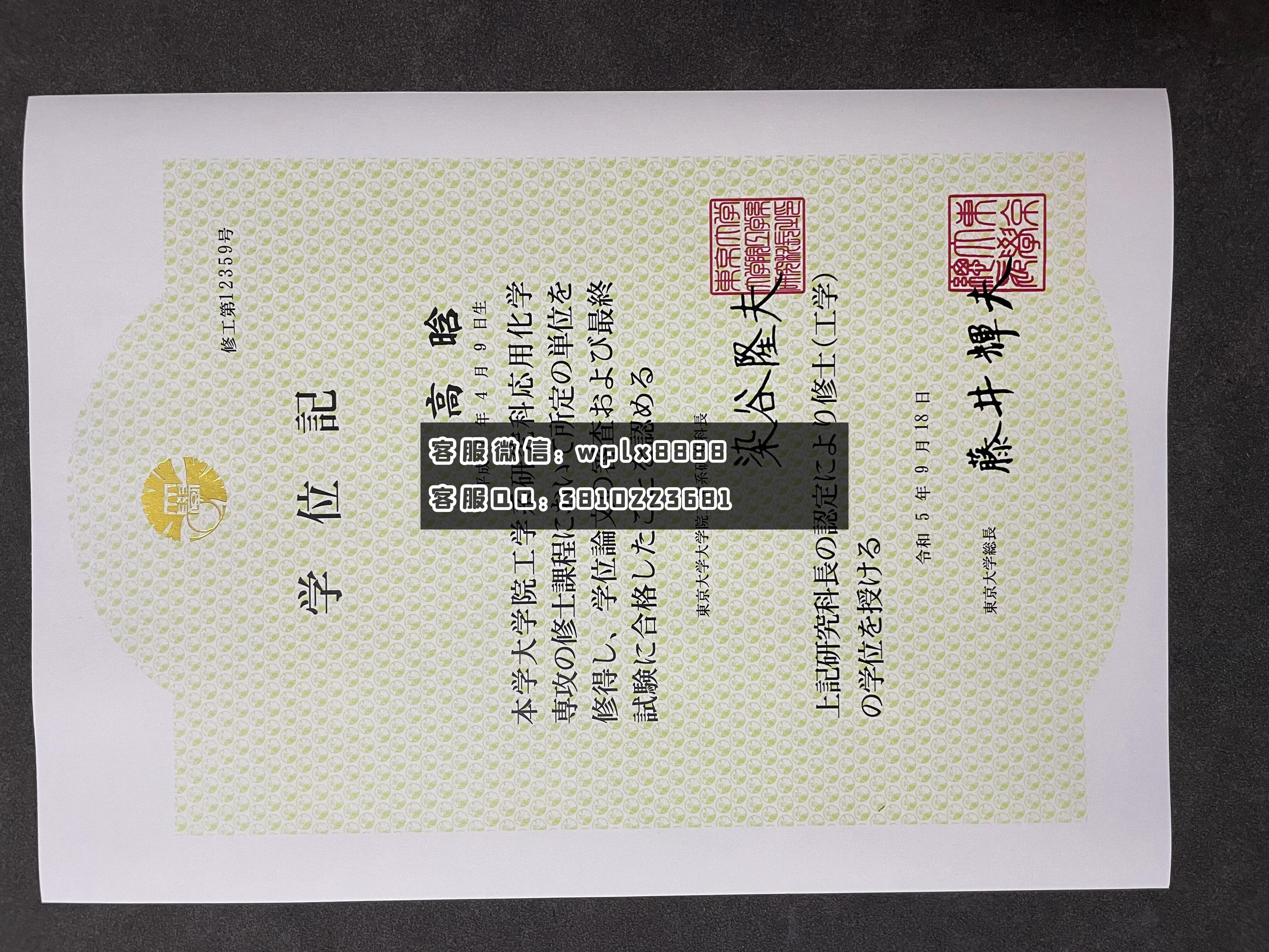 日本东京大学毕业证 成品 09231