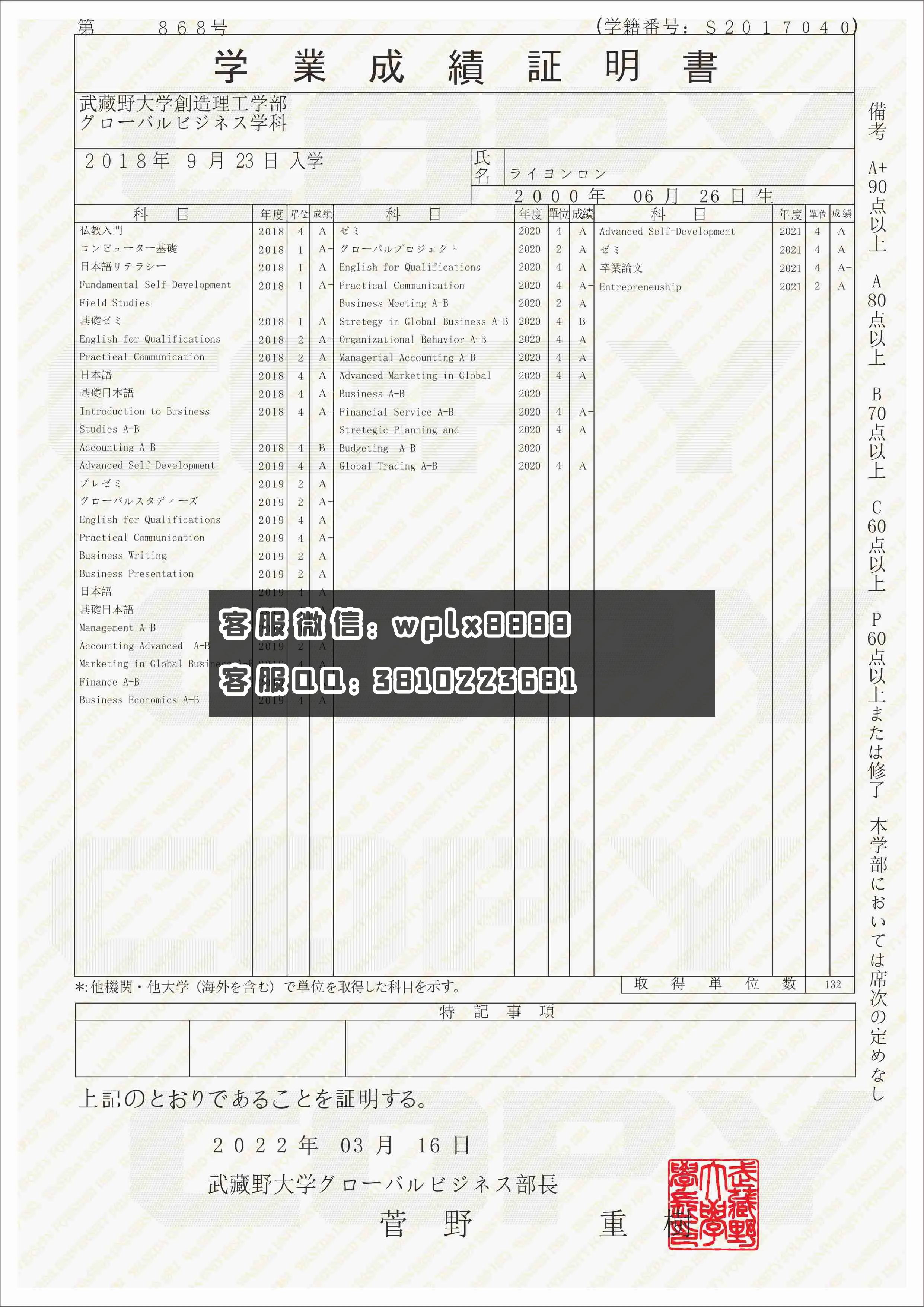 武书野大学 成绩单-T(2)