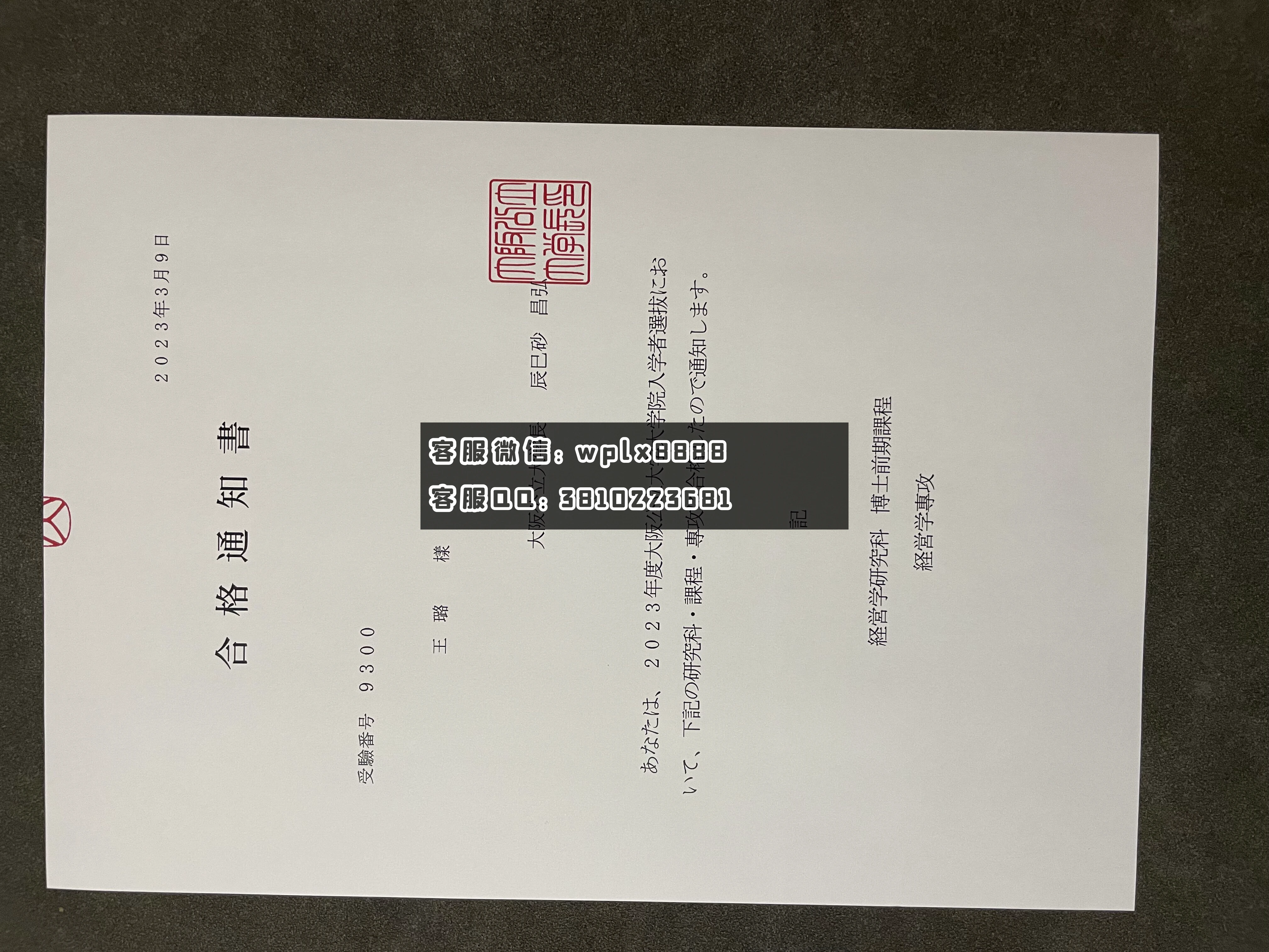 日本大学录取通知 成品