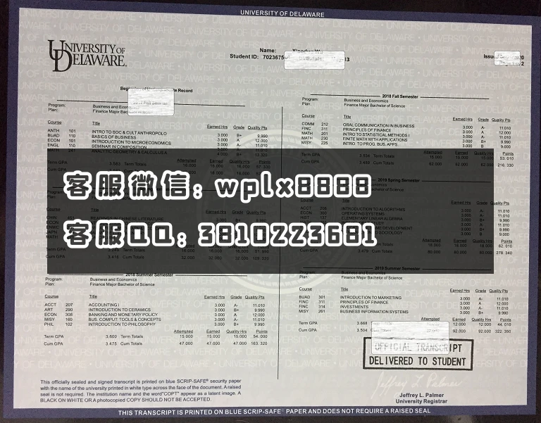 特拉华大学成绩单