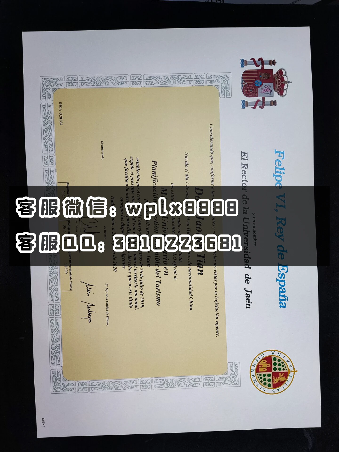 西班牙哈恩大学毕业证 正面 成品