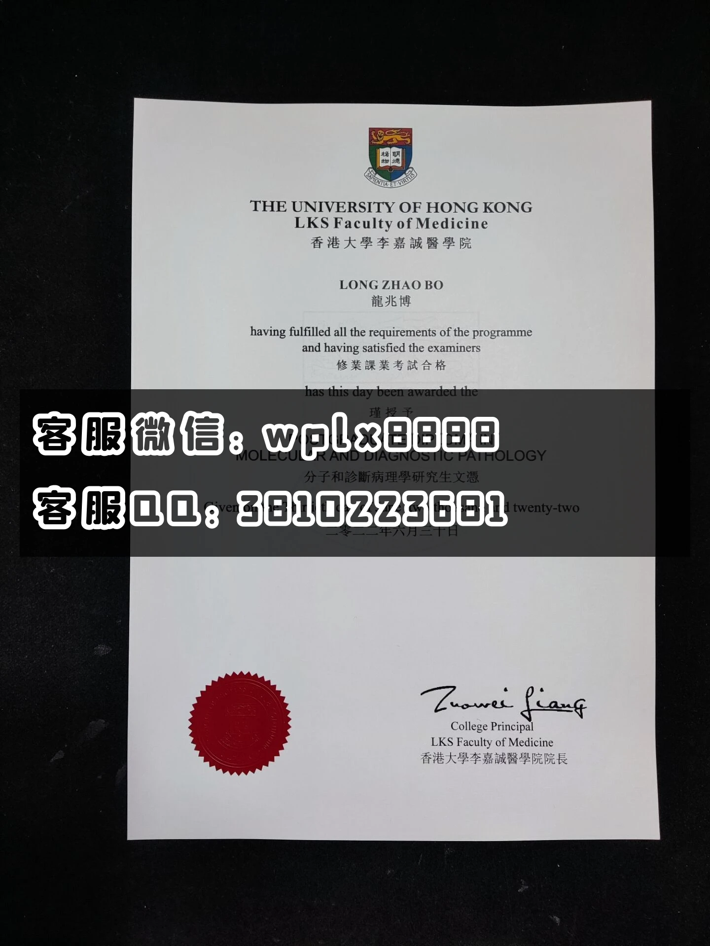 香港大学毕业证 李嘉诚医学院 成品