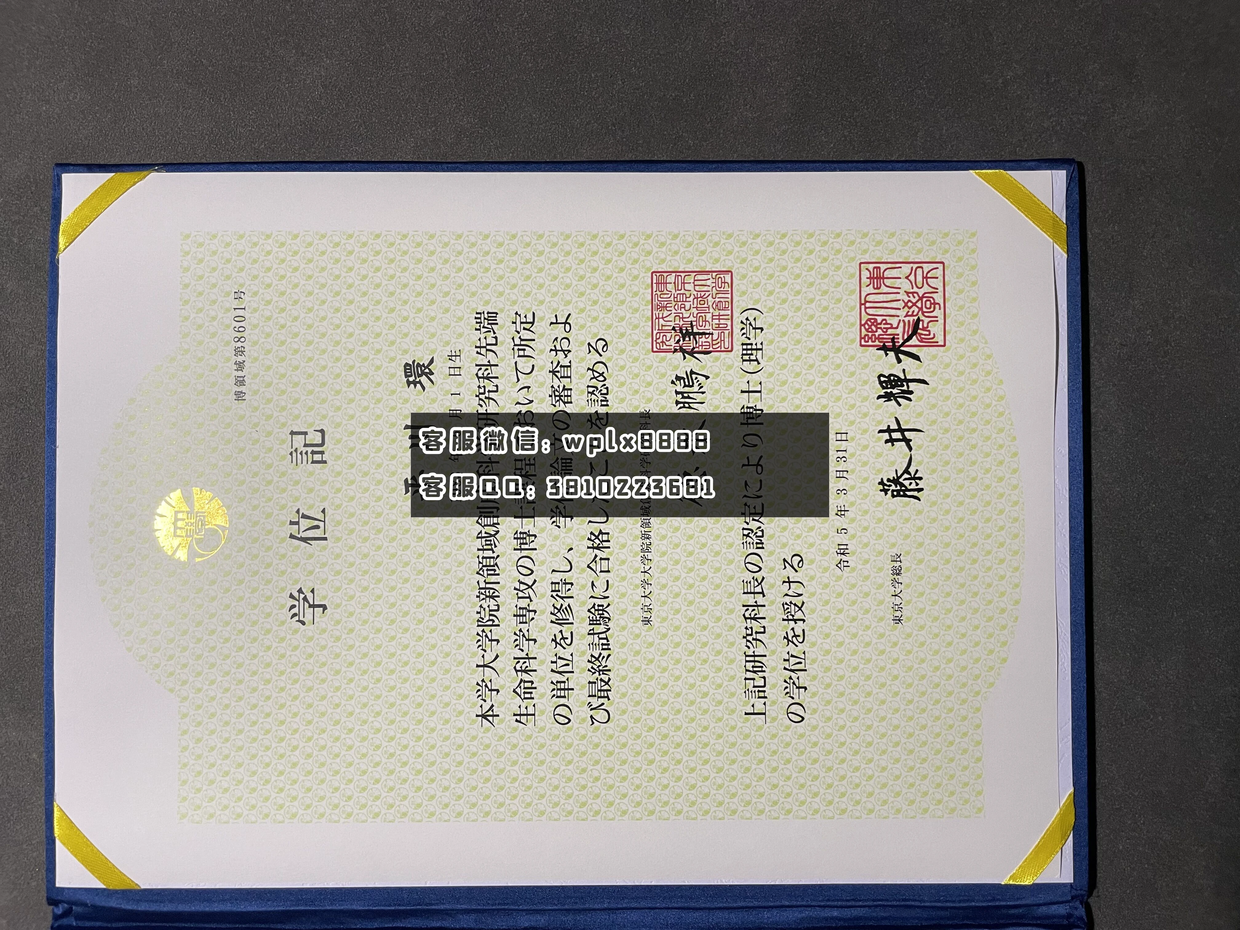 日本东京大学毕业证  壳子 成品 0825