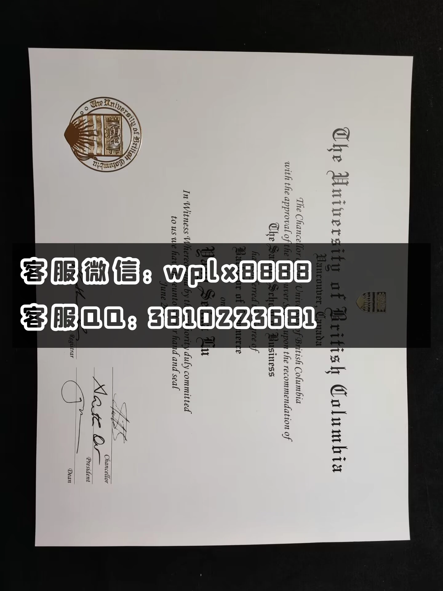 加拿大英属哥伦比亚大学毕业证 成品  Yang Selina Lu-C