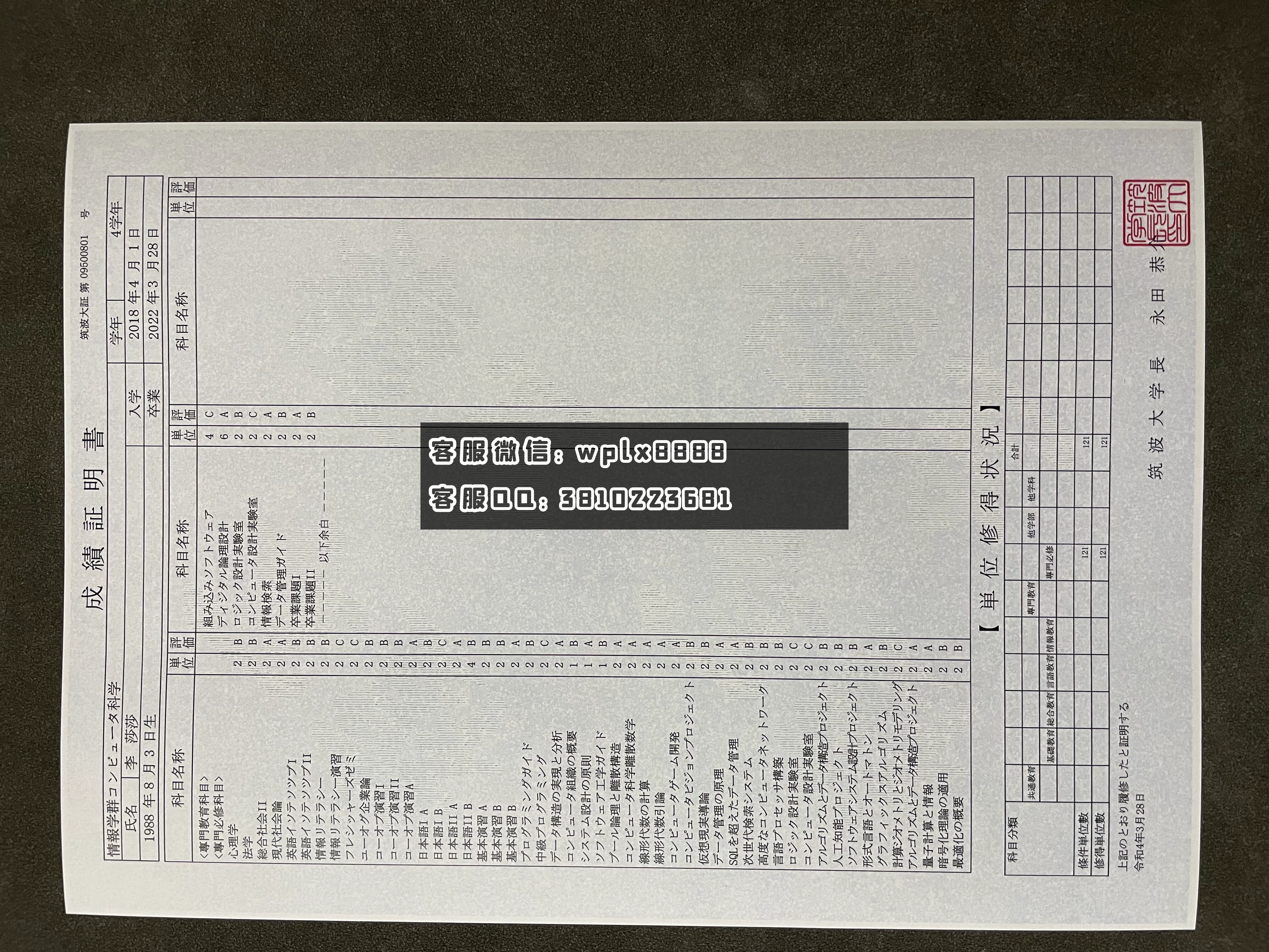 日本驻波大学成绩单 成品0321