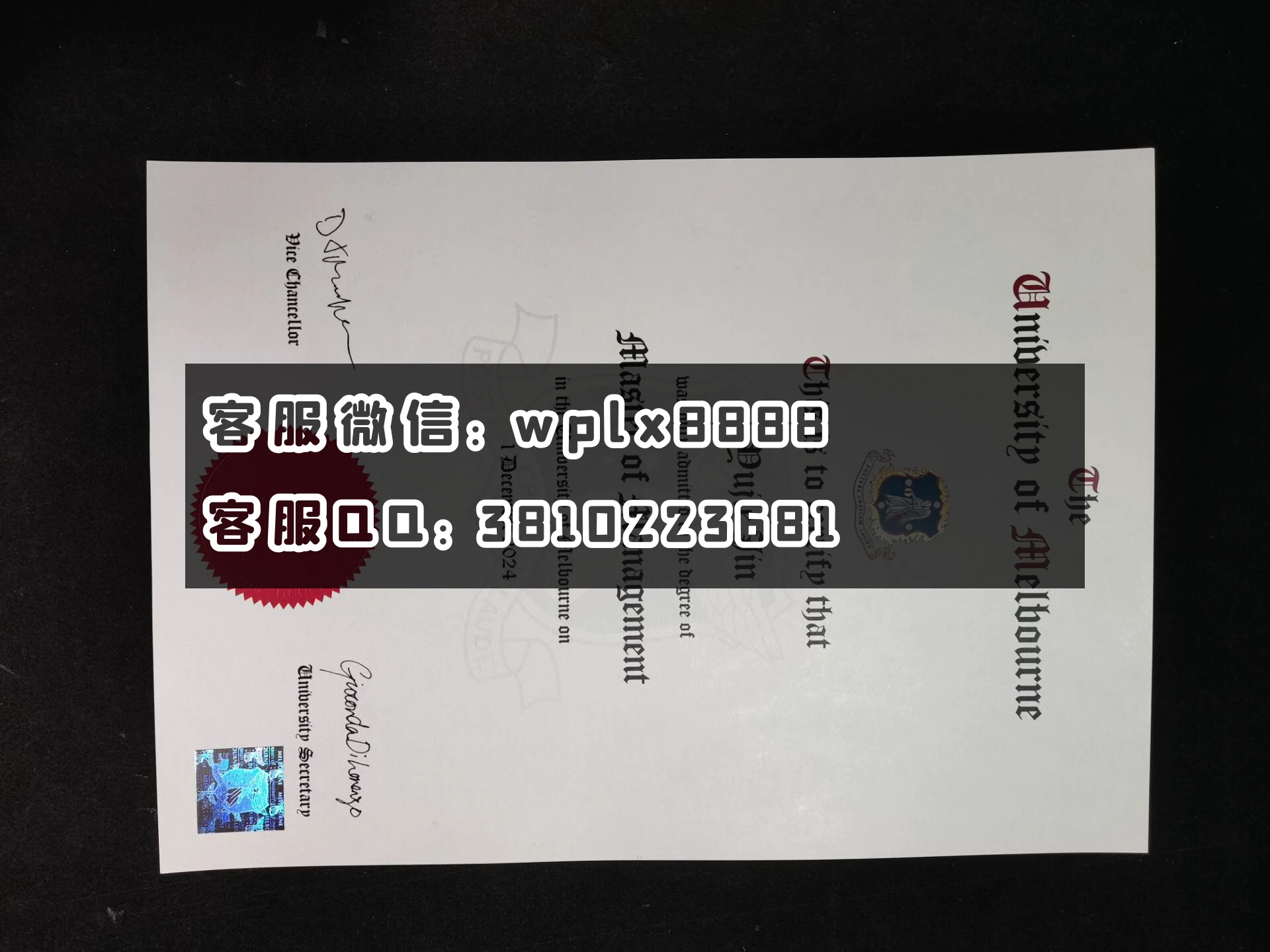 墨尔本大学毕业证  Yujie Jin 成品