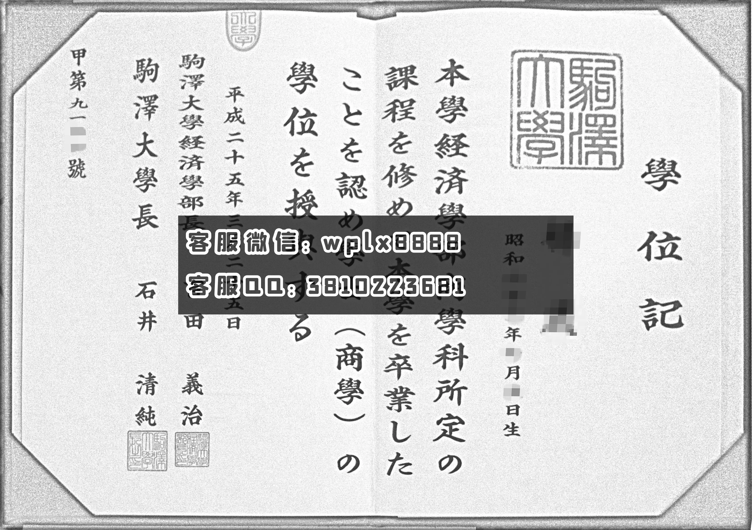 驹泽大学毕业证样本 (2)