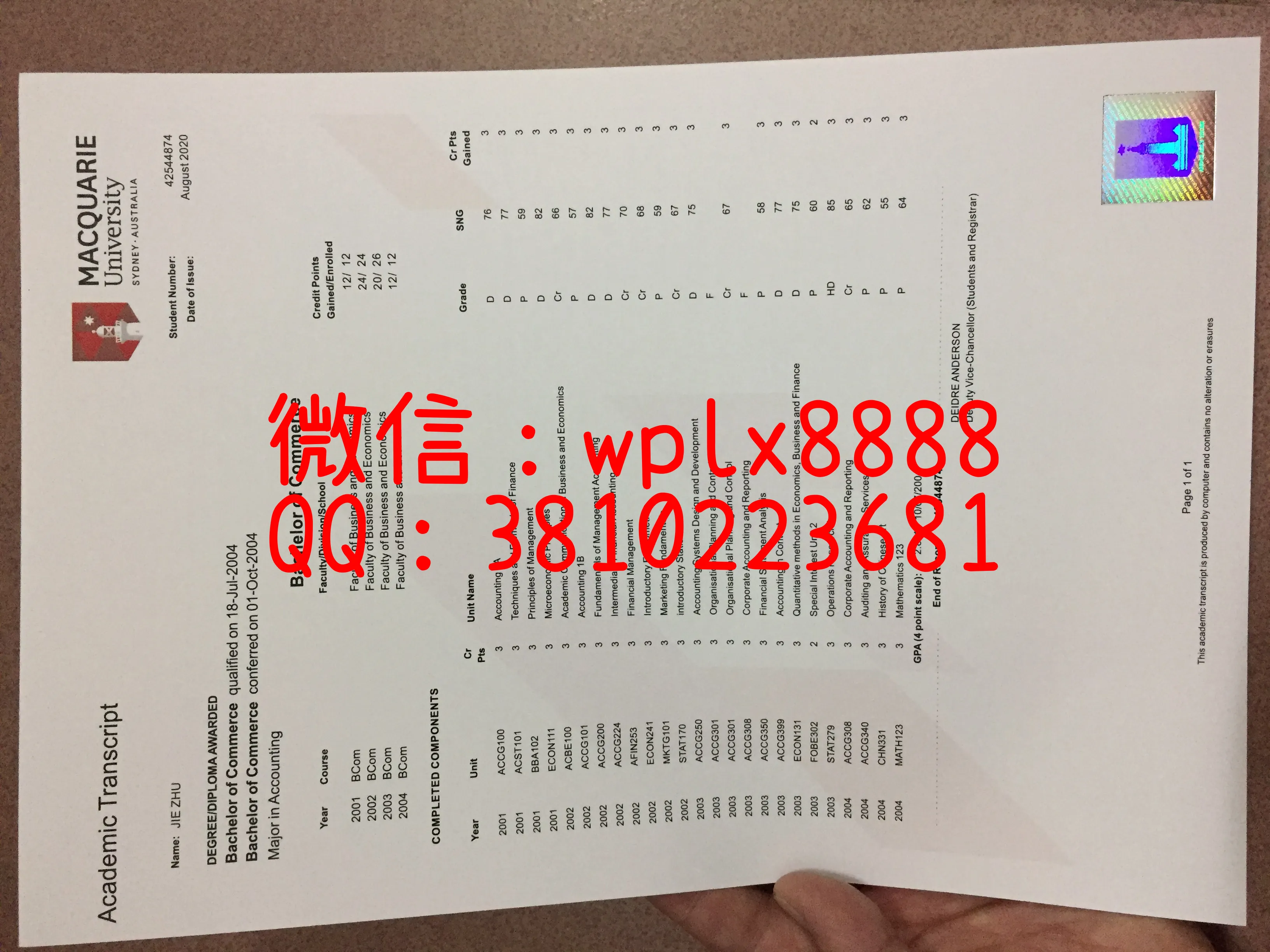 麦考瑞大学成绩单-(2)