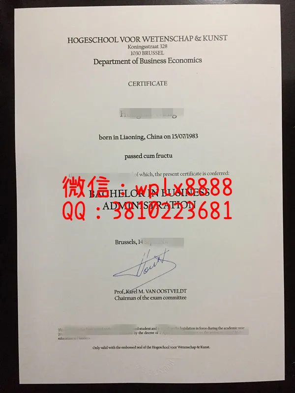 比利时科学艺术大学学院毕业证