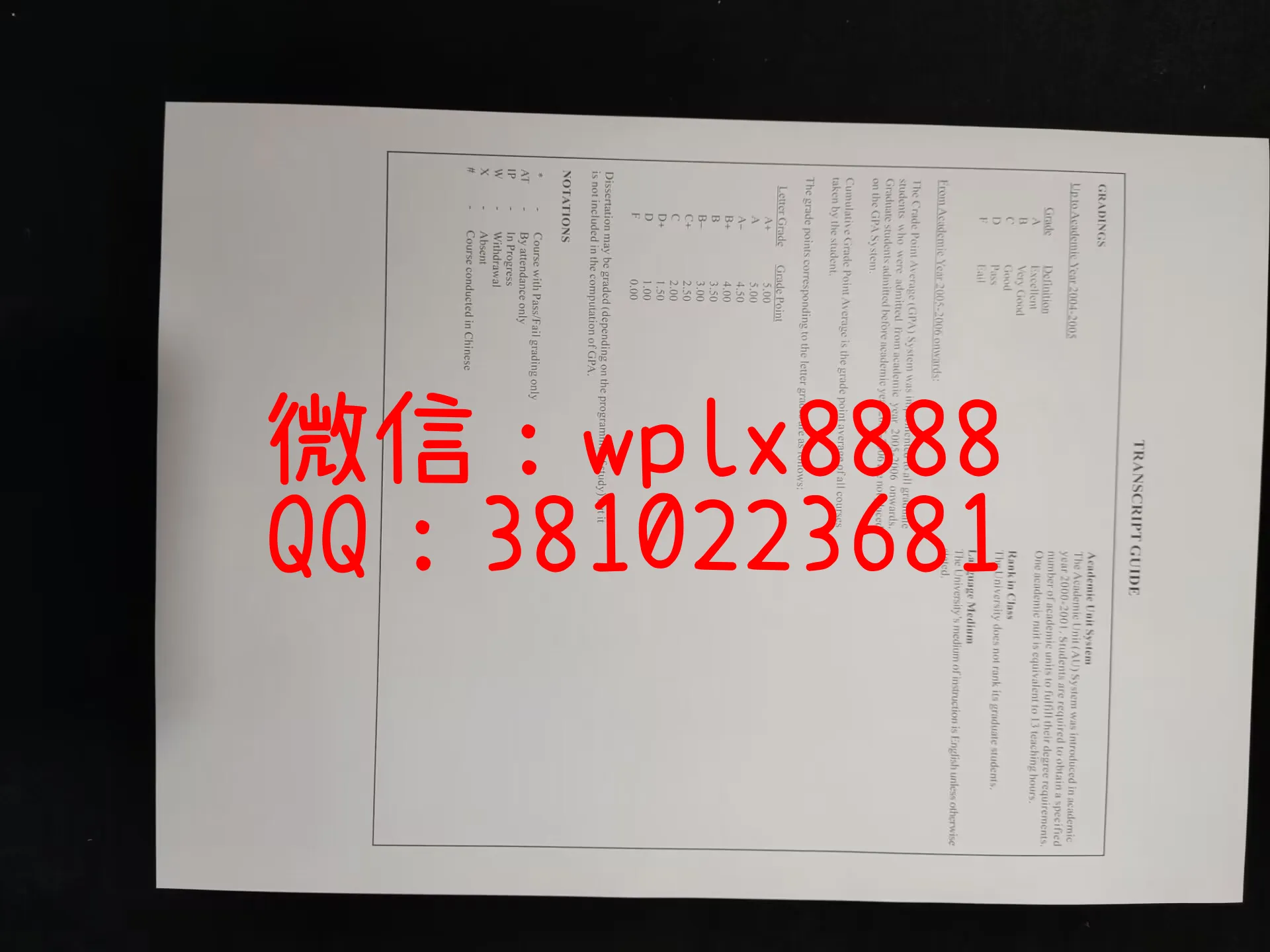 新加坡南洋理工大学成绩单-模板-反面