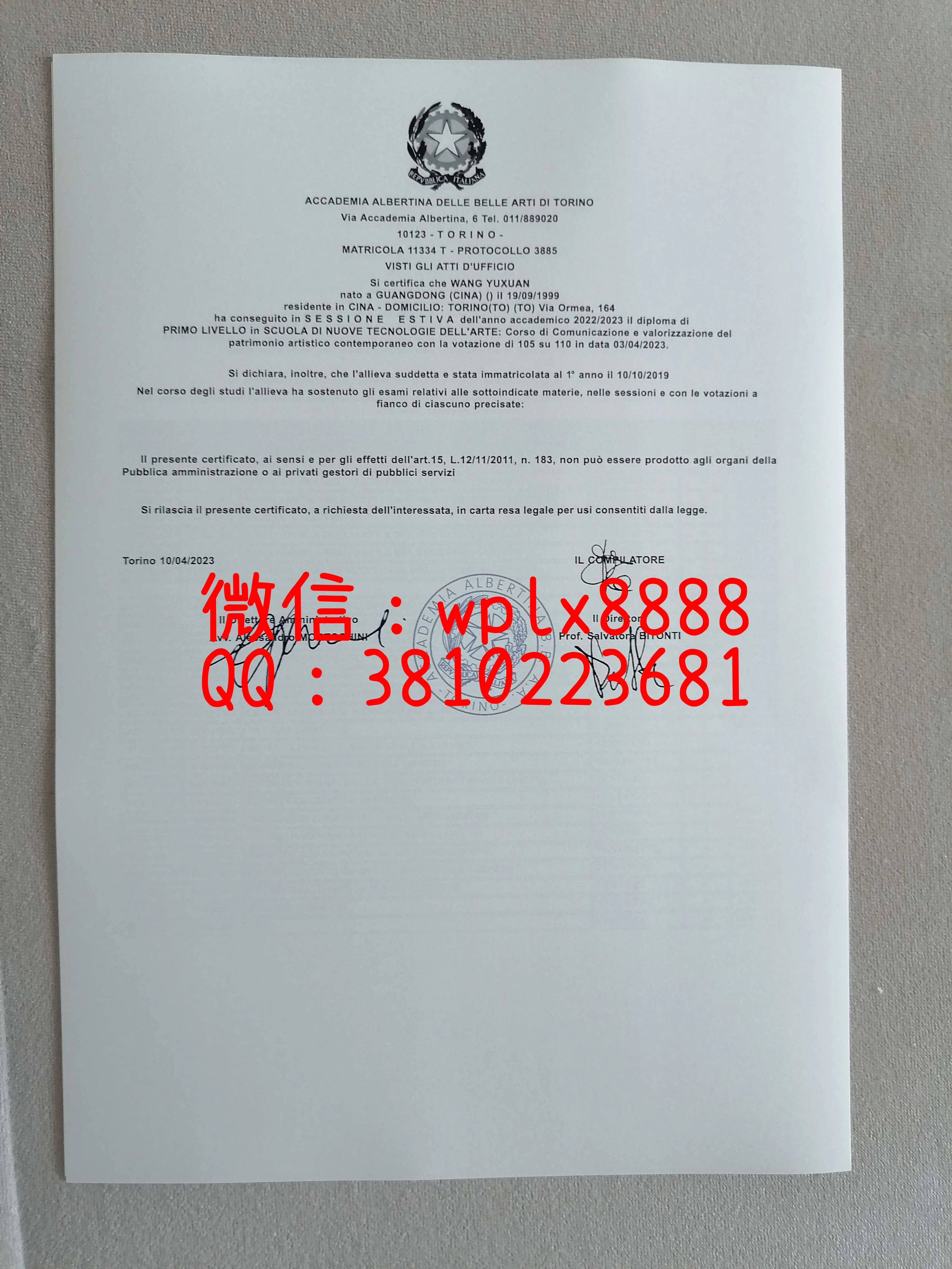 意大利都灵美院成绩单-成品2-0914