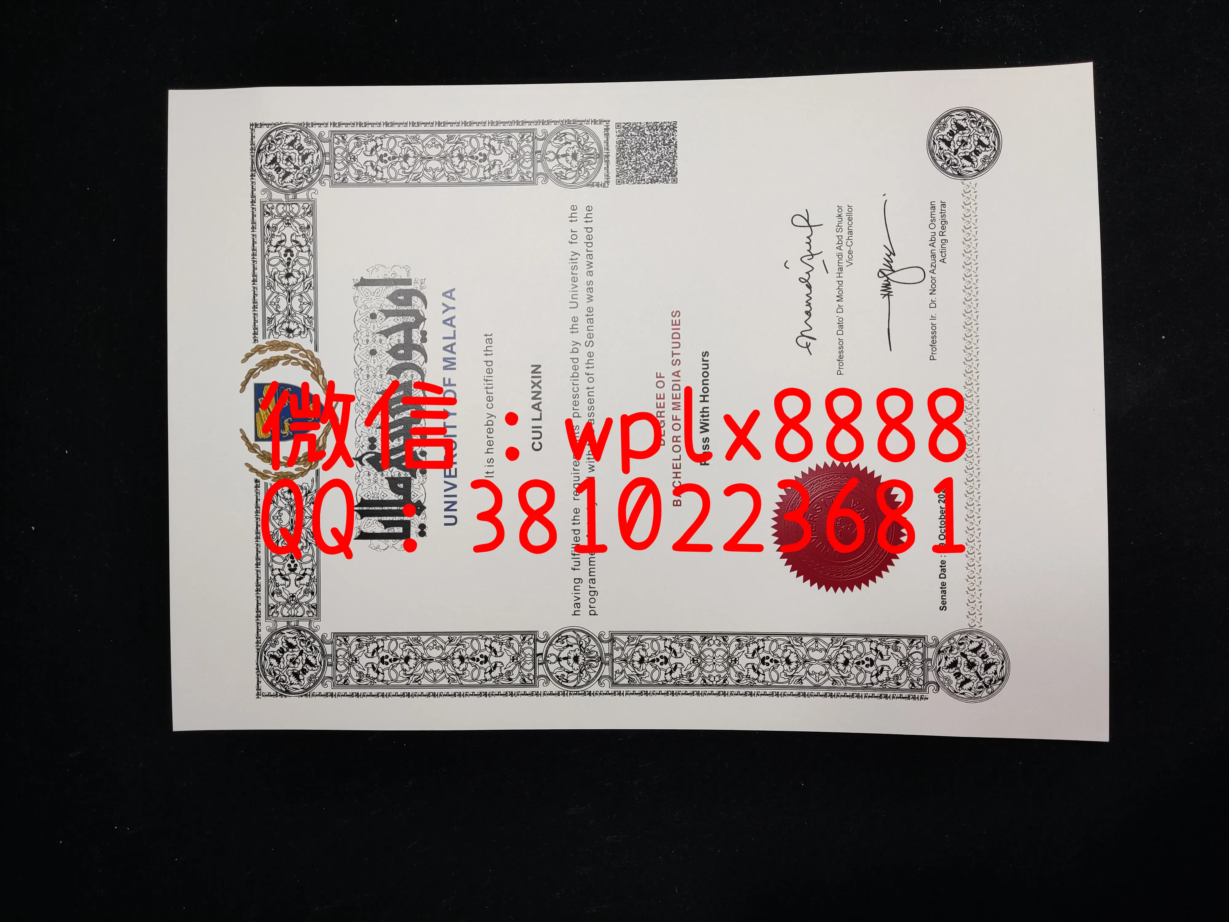 马来亚大学毕业证-成品11010
