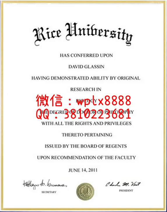 莱斯大学毕业证样本