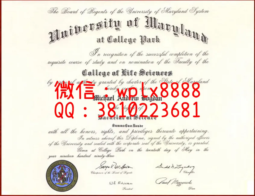 马里兰大学学院园分校毕业证