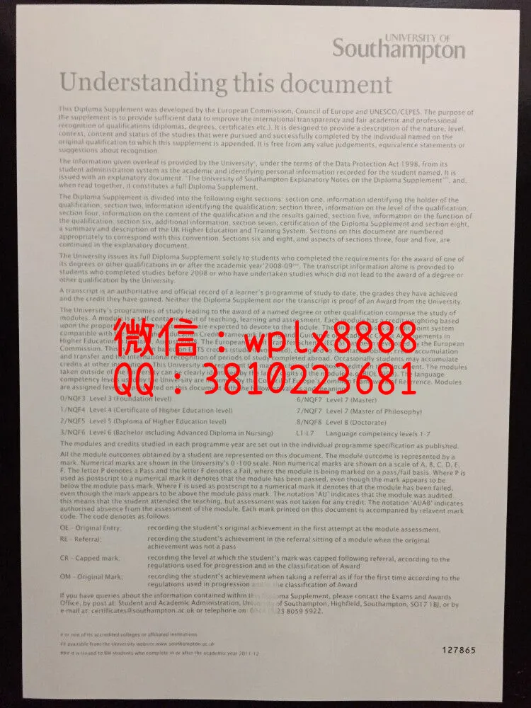 南安普顿大学成绩单背面