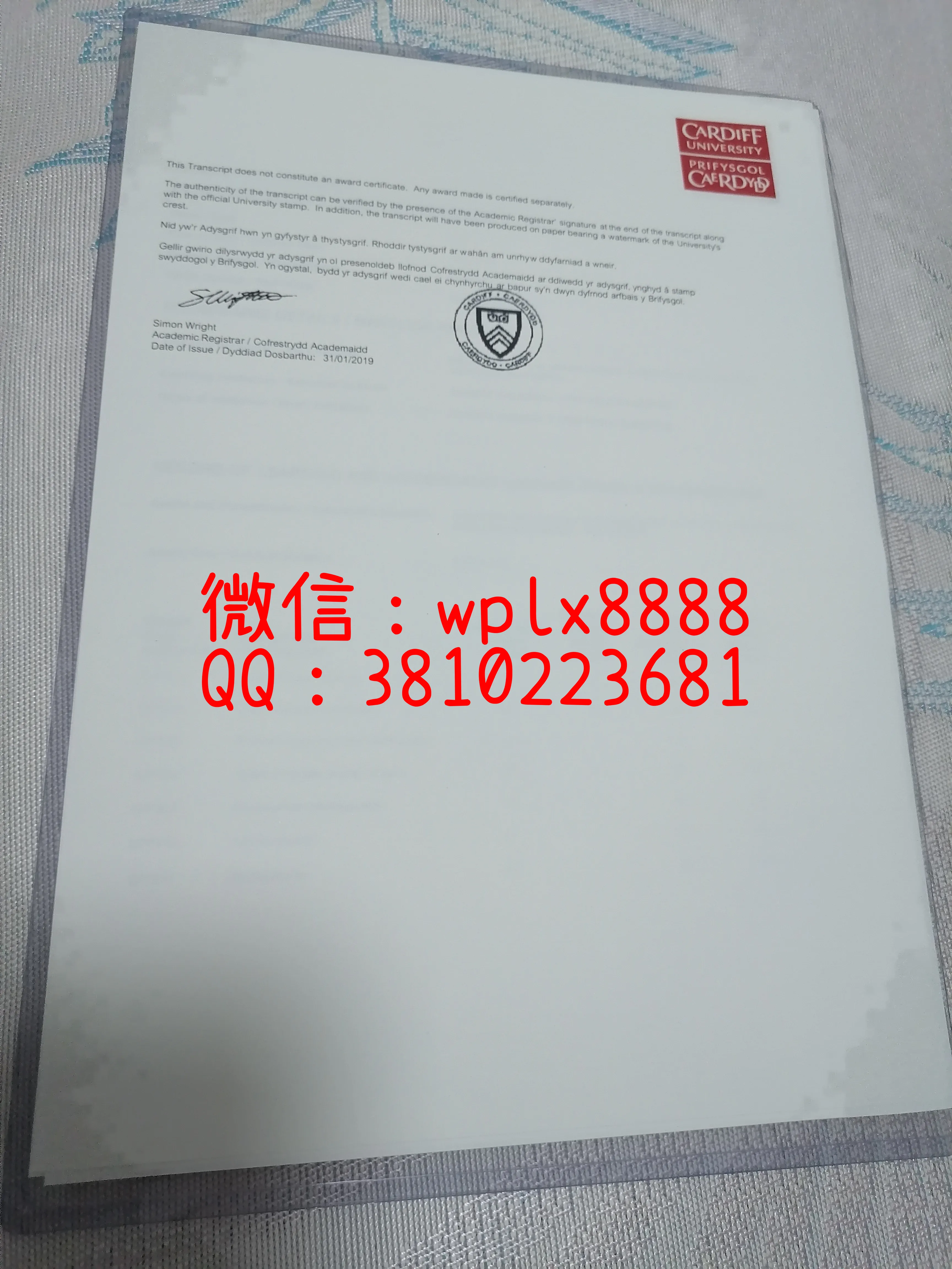 英国卡迪夫大学-成绩单-电子版2