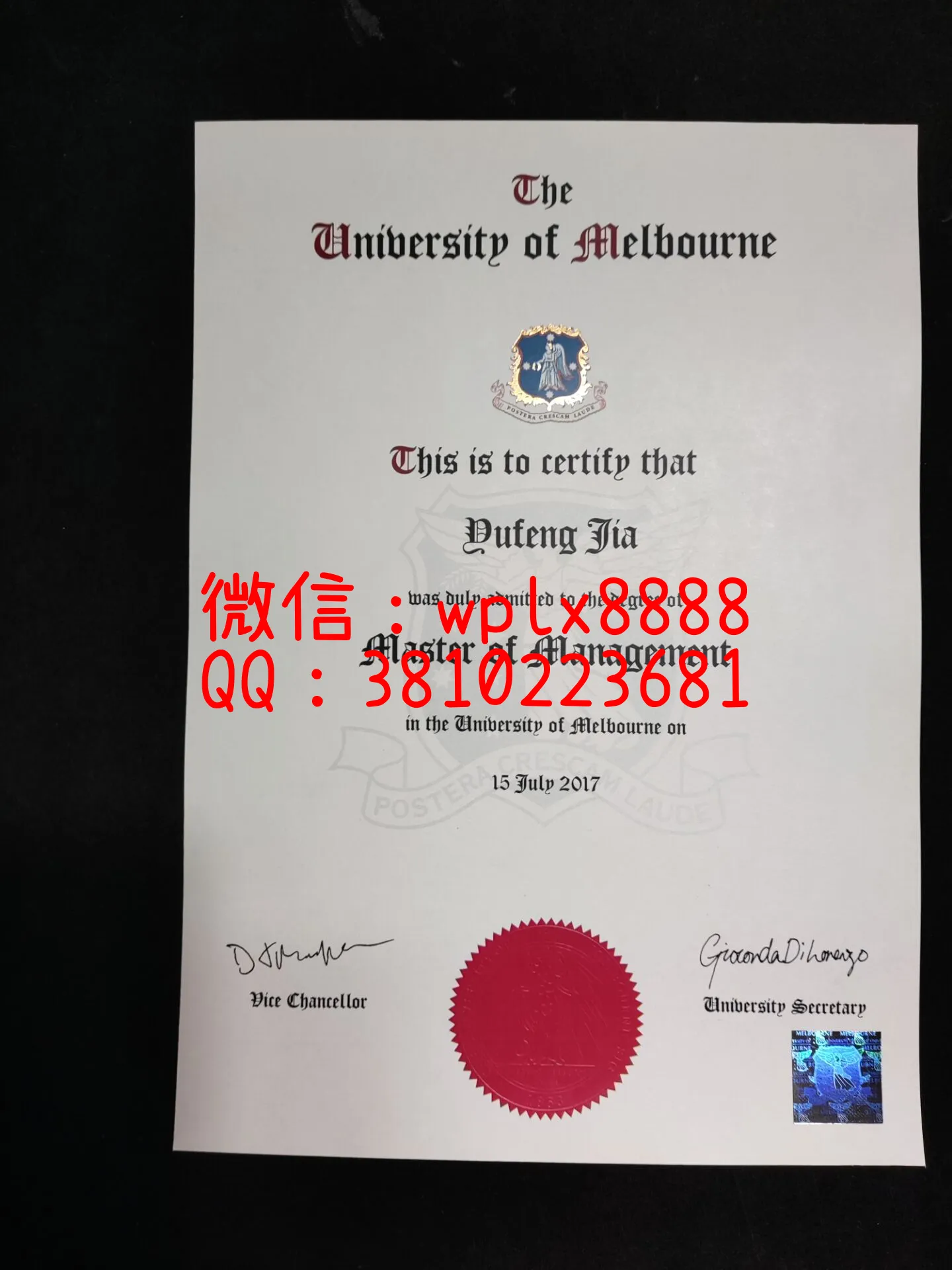 澳大利亚墨尔本大学毕业证-成品-JIAYUFENG