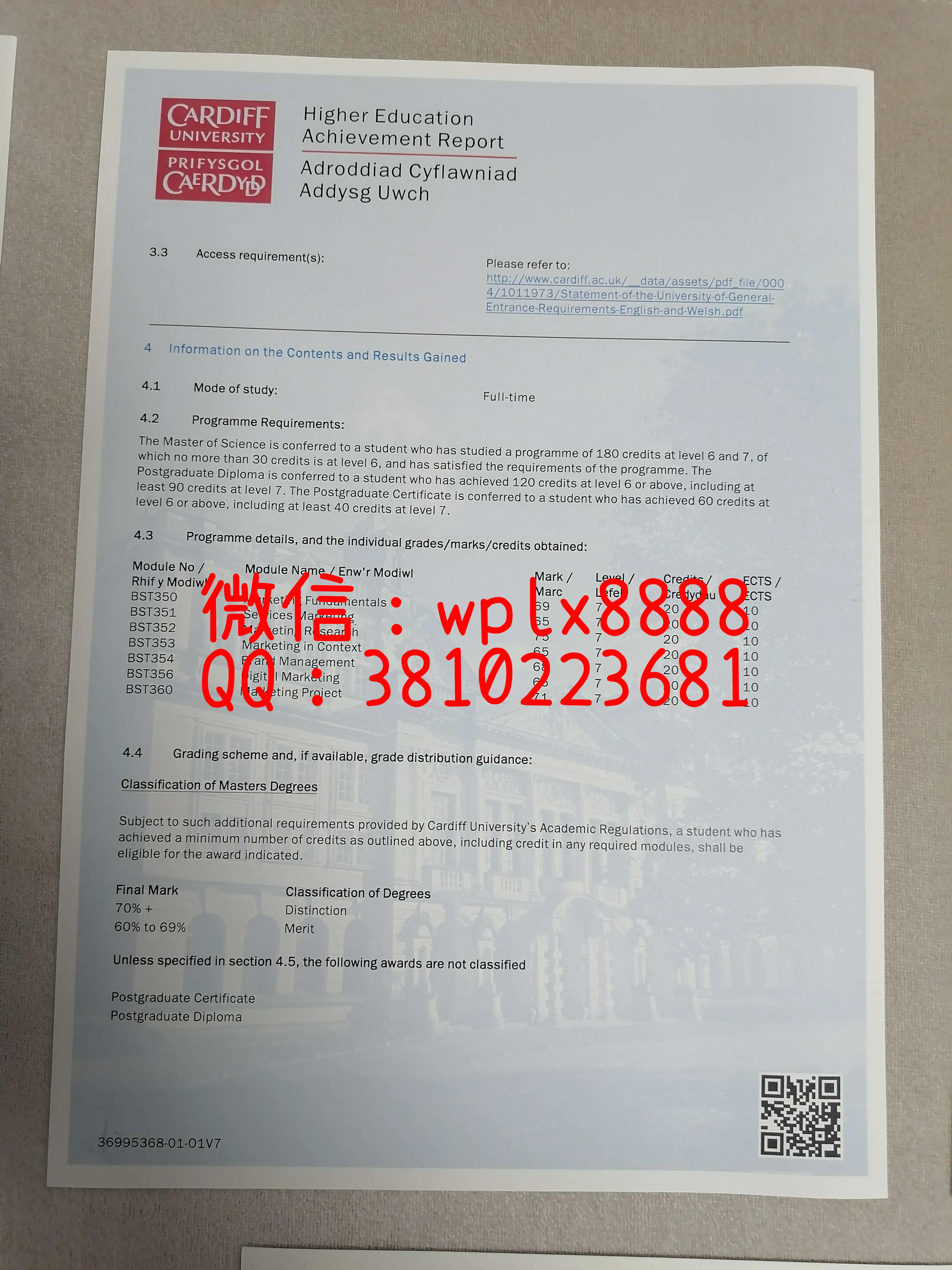 英国卡迪夫大学成绩单-成品-3