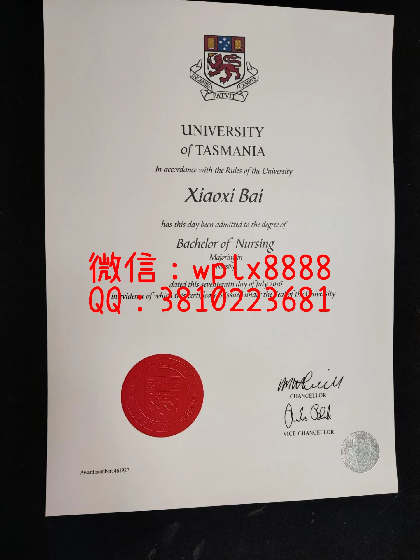 澳洲塔斯马尼亚大学毕业证成品