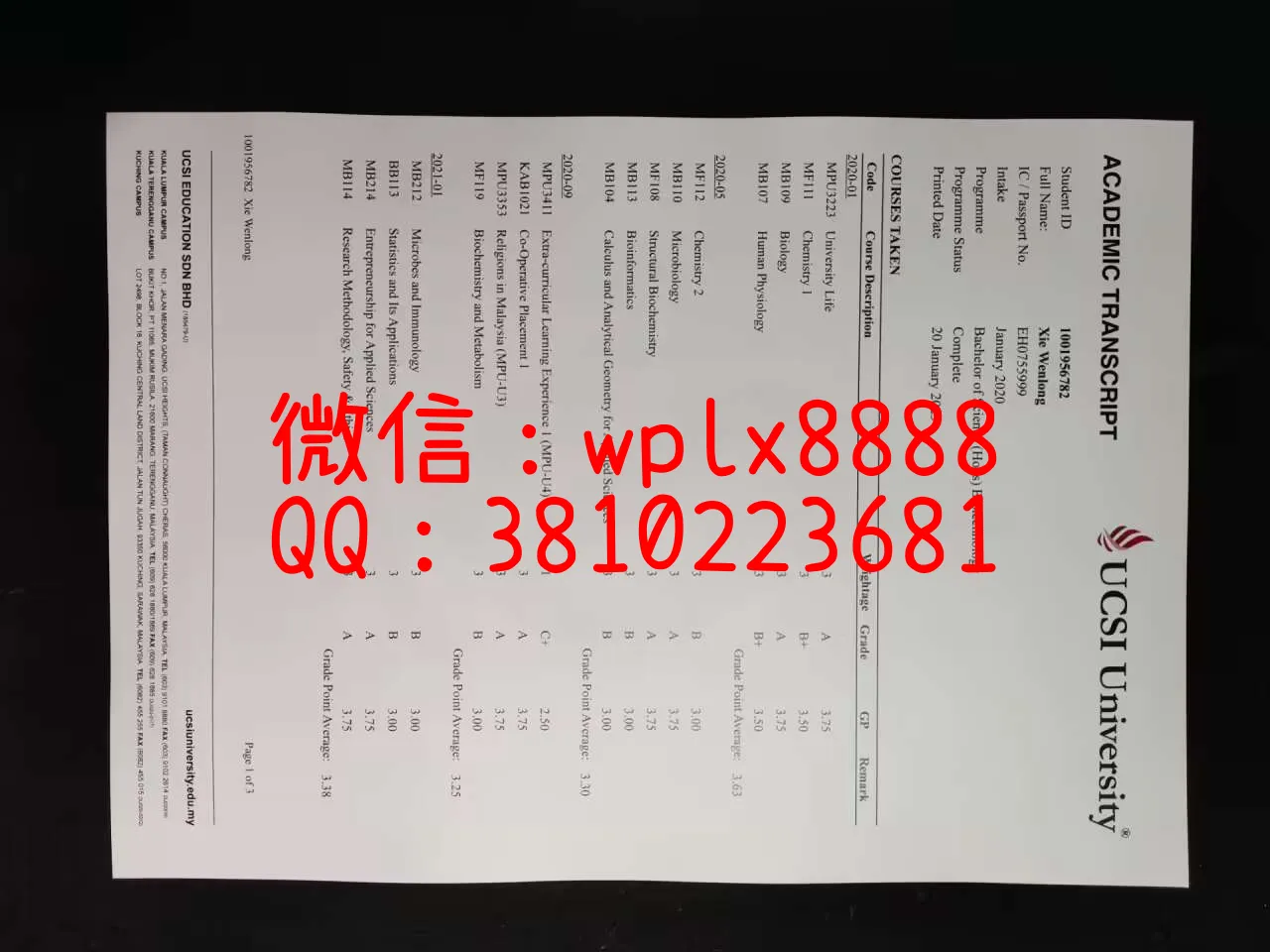 马来西亚思特雅大学成绩单成品1