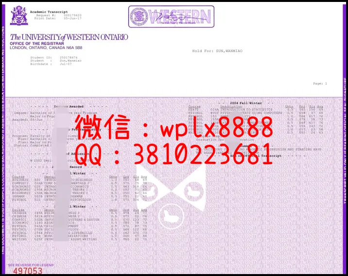 加拿大西安大略大学成绩单(3)_副本