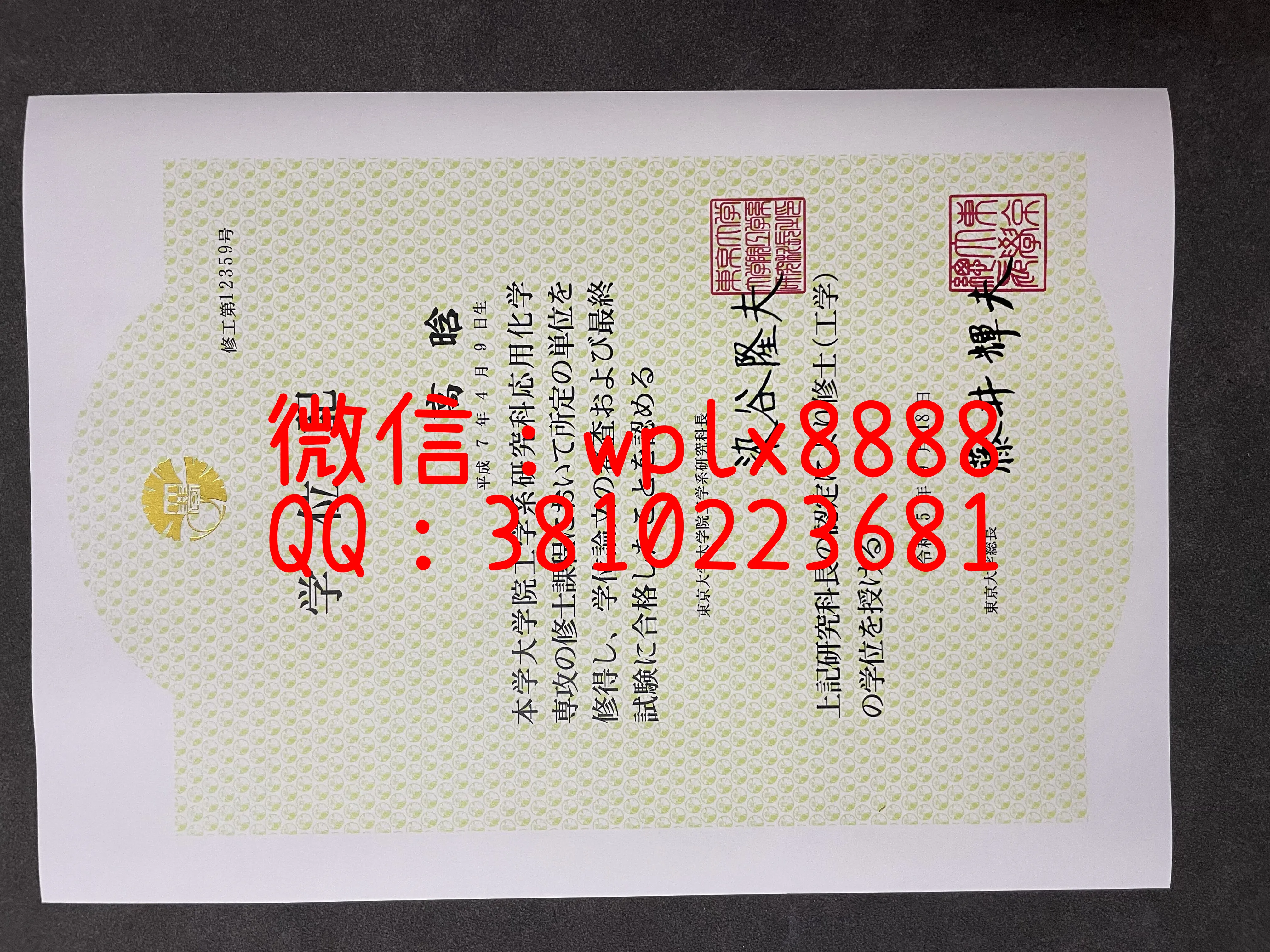日本东京大学毕业证-成品-09231