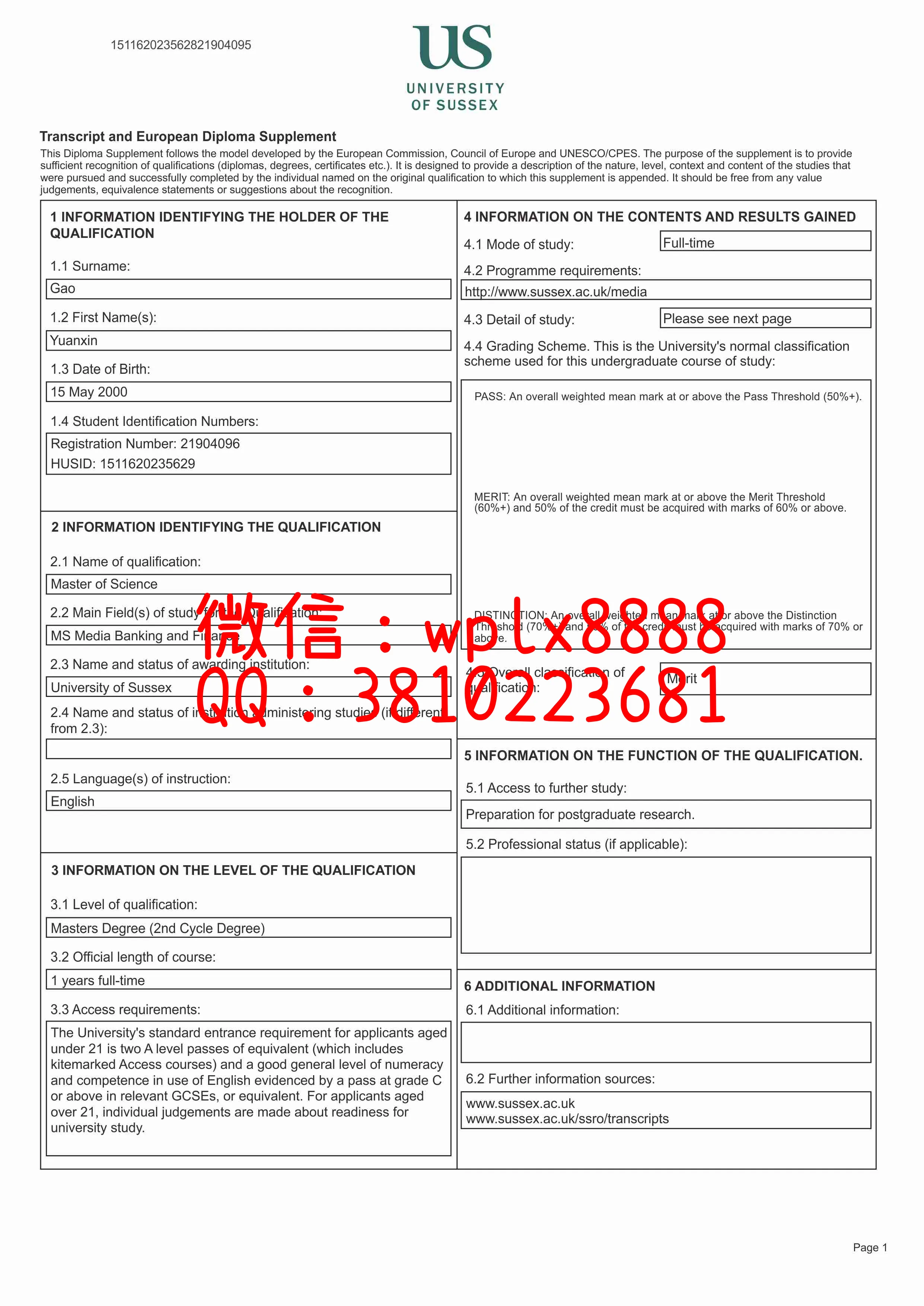 萨塞克斯大学-成绩单-T1