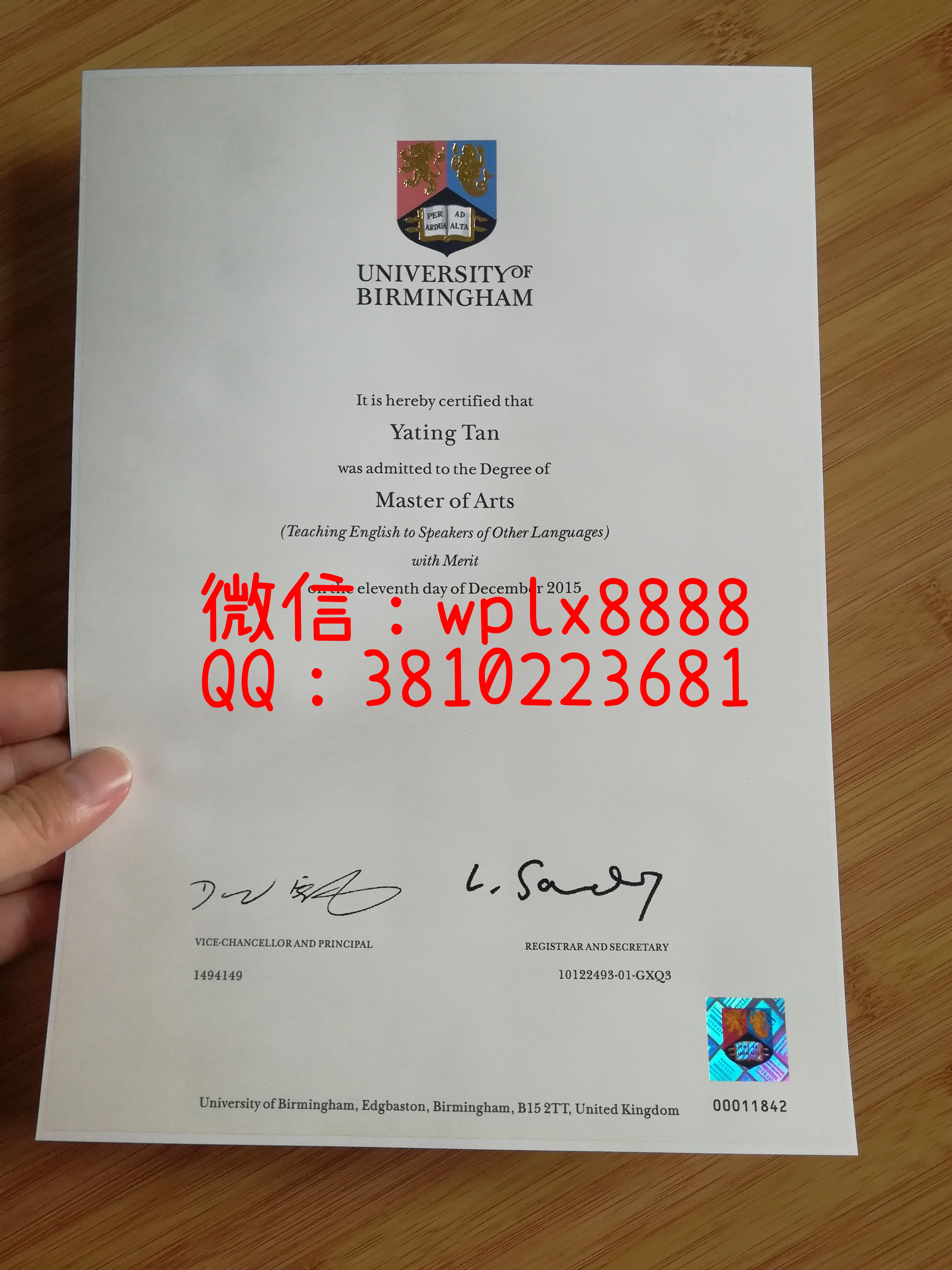 伯明翰大学毕业证新版特写