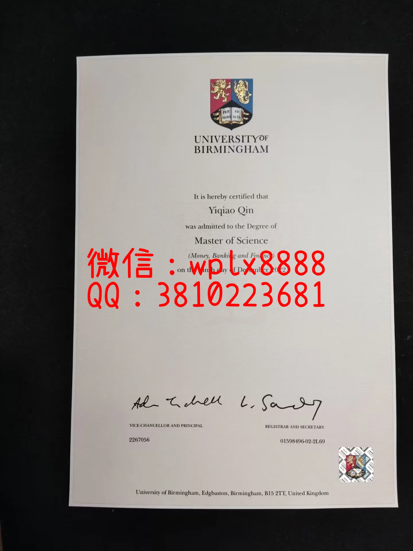 伯明翰大学毕业证书0324