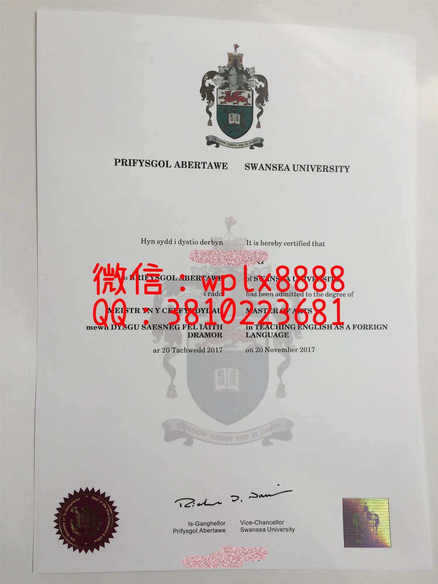 实拍斯旺西大学毕业证