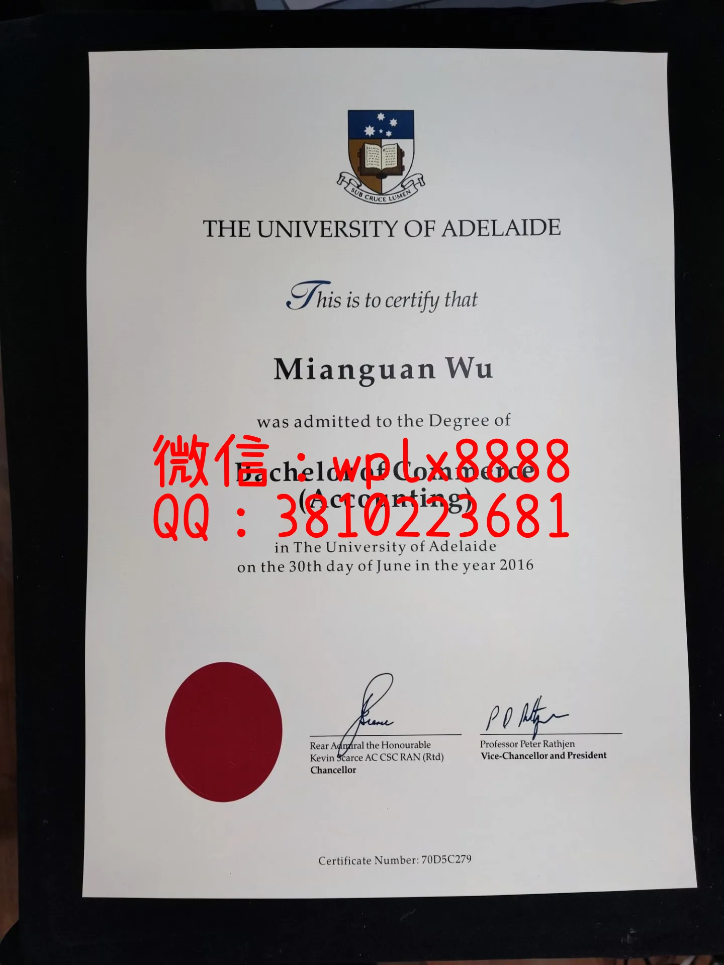 阿德莱德大学毕业证-成品