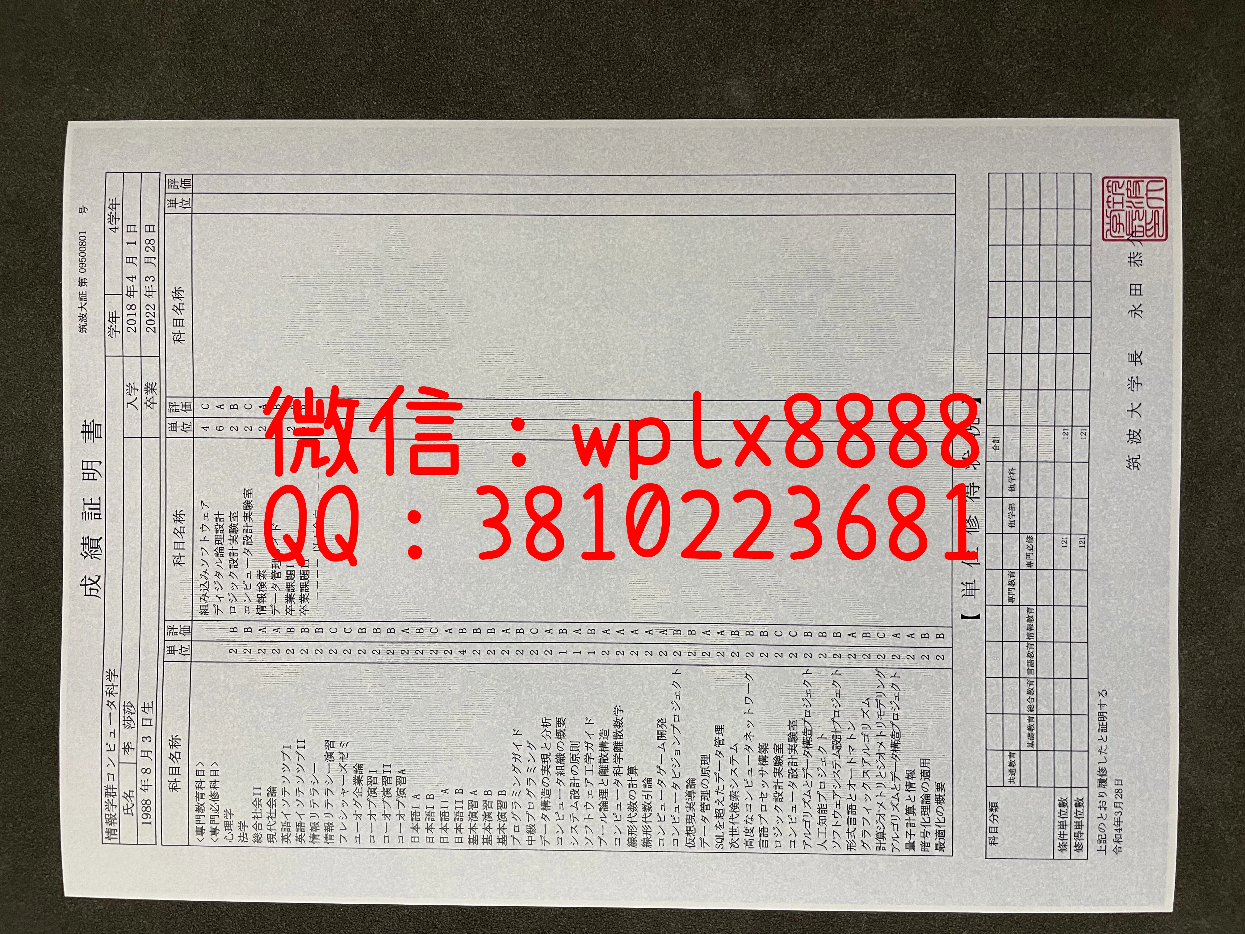 日本驻波大学成绩单-成品0321