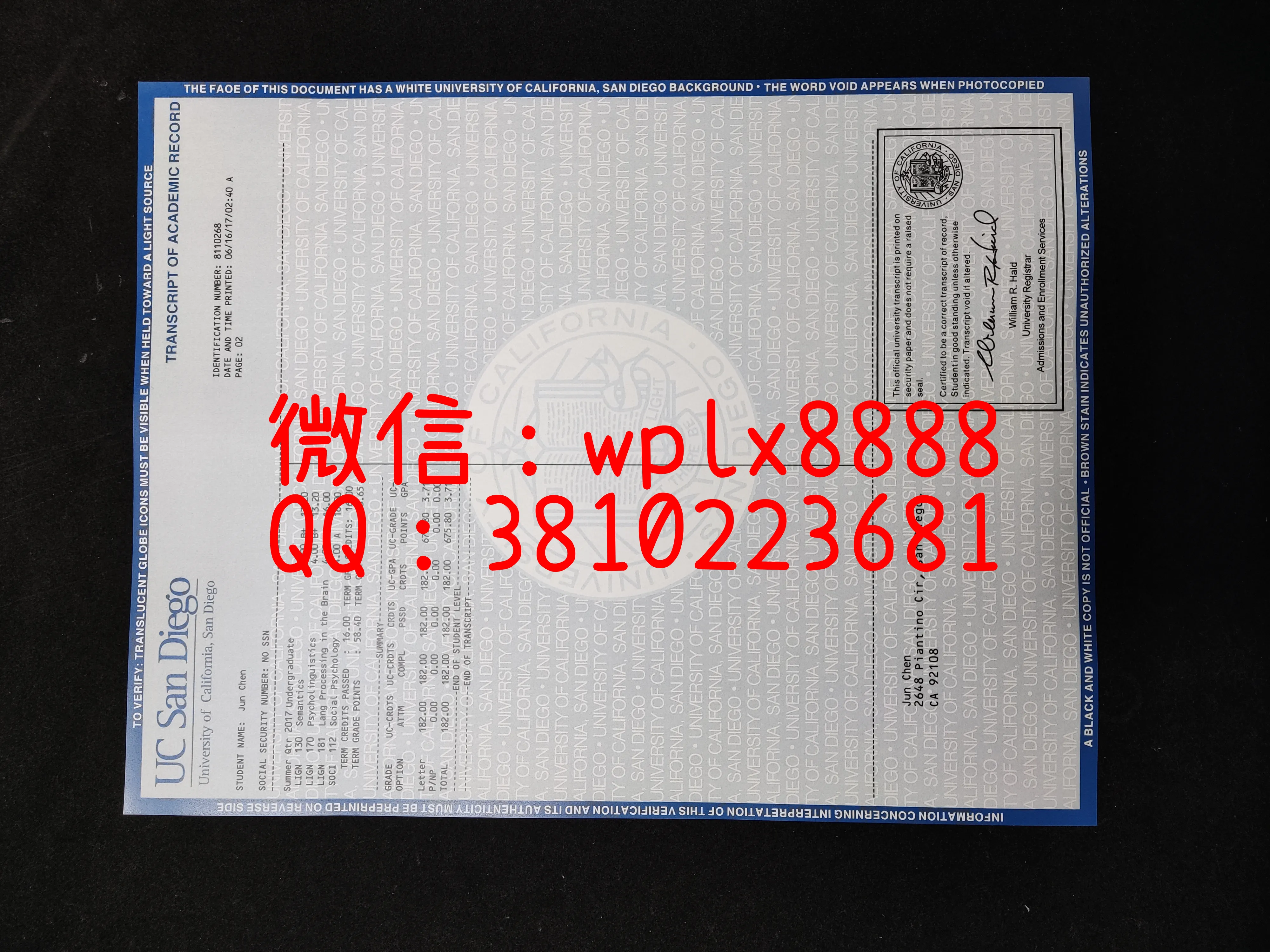 美国加州大学圣地亚哥分校-成绩单-成品2