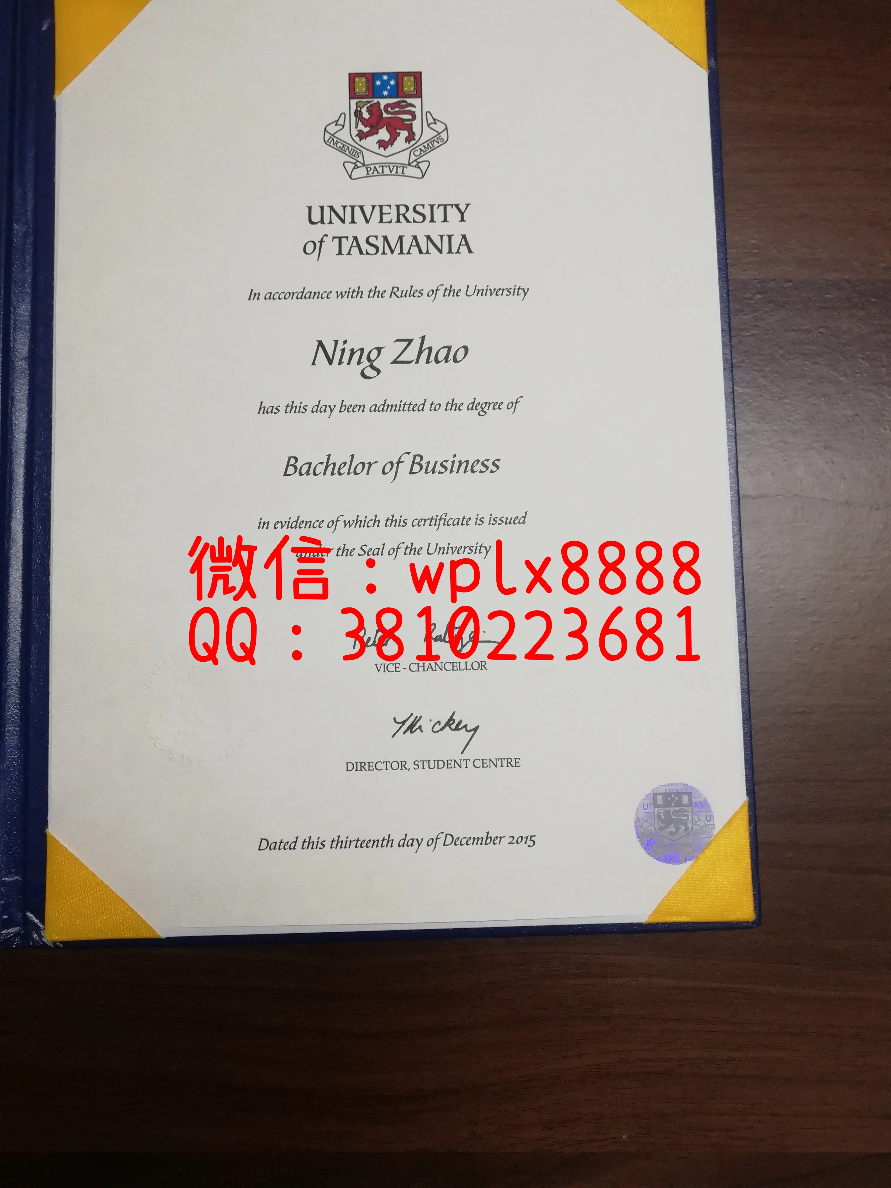 塔斯马尼亚大学毕业证实拍