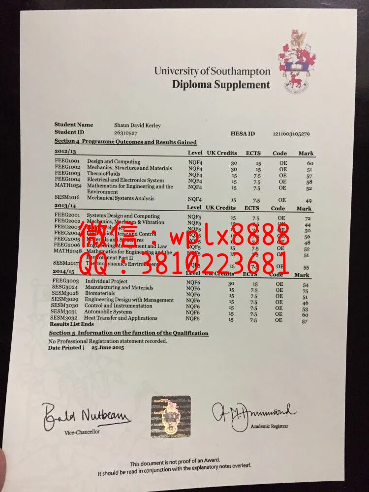 南安普顿大学成绩单