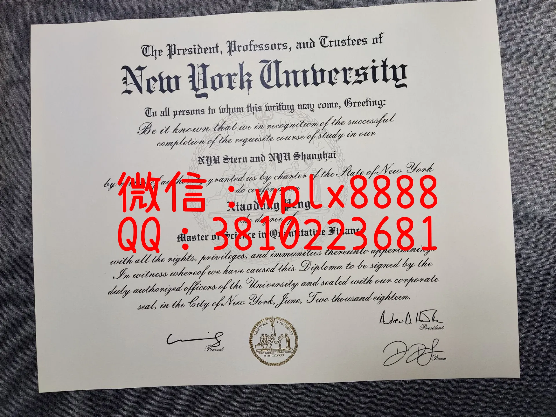 纽约大学毕业证书