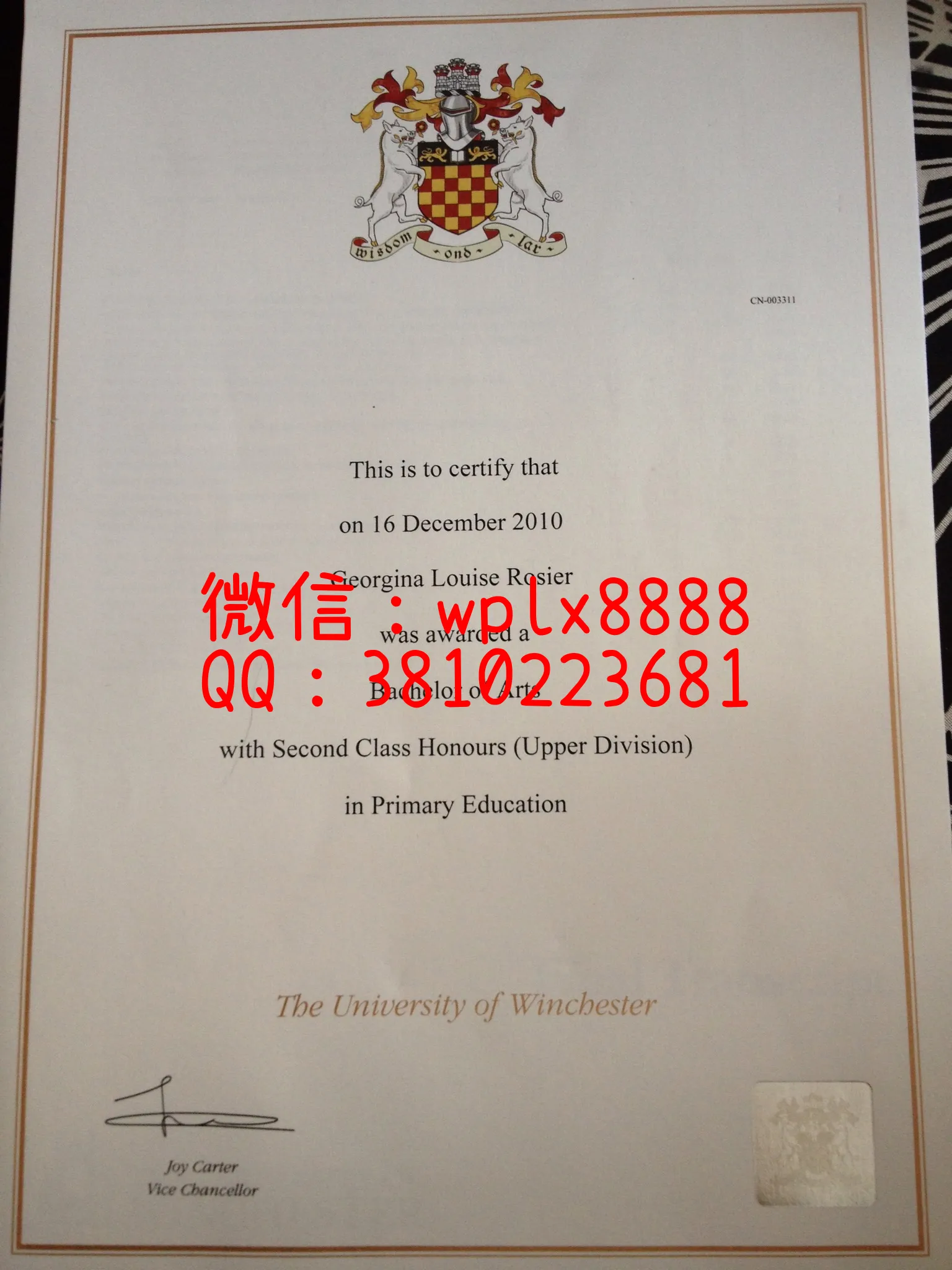 温彻斯特大学毕业证